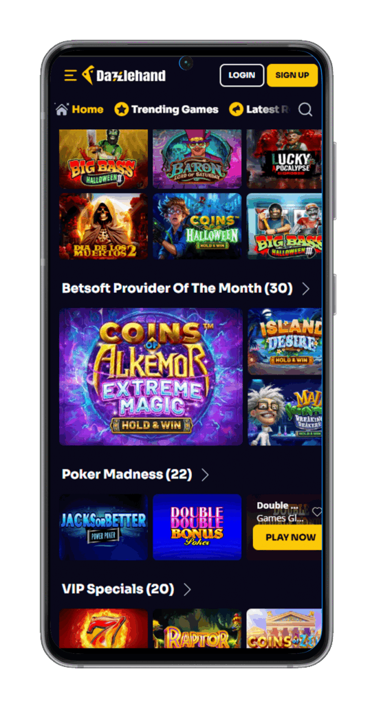 Jeux sur application mobile Dazzlehand casino
